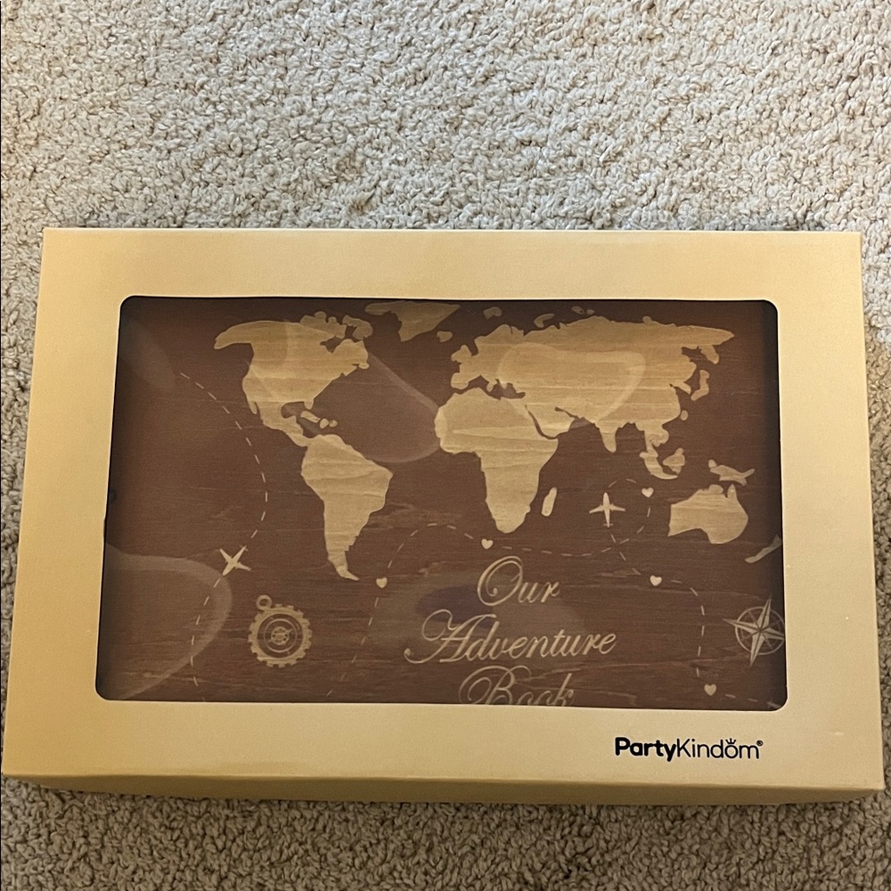 PartyKindom 'Our Adventure Book' Wooden Photo Album - Gold & Brown